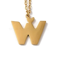 304 Stainless Steel Pendant Necklaces, Letter, Letter W, 15.75 inch(40cm), Pendant: 17.5x19x1.5mm(NJEW-H036-02G-W)