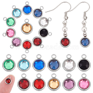 Unicraftale 22Pcs 11 Colors 304 Stainless Steel Charms, with Acrylic Rhinestone, Birthstone Charms, Faceted, Flat Round, Mixed Color, 10x8x4mm, Hole: 1.3mm, 2pcs/color(STAS-UN0024-21)