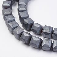 Non-magnetic Synthetic Hematite Beads Strands, Frosted, Cube, 6x6x6mm, Hole: 1mm, about 69pcs/strand, 15.74 inch(G-F396-35-6x6mm)