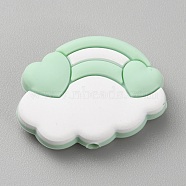 Cloud & Rainbow Food Grade Eco-Friendly Silicone Beads, Chewing Beads For Teethers, DIY Nursing Necklaces Making, Pale Green, 22x29.5x7.6mm, Hole: 2mm(SIL-WH0014-33G)