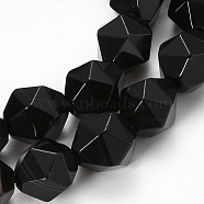 Natural Black Onyx Beads Strands, Dyed, Faceted, Nuggets, 8~8.5x7.5x7.5mm, Hole: 1.5mm, about 46pcs/strand, 14.56 inch(G-Q468-90-8mm)