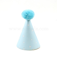 Paper Pompon Party Hats, with Polyester and Iron Rope, Birthday Gifts, for Girl Birthday Party Supplies, Sky Blue, 185x110mm(AJEW-WH0223-07A)