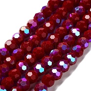 Opaque Glass Beads Strands, Faceted, Round, Dark Red, 10x9mm, Hole: 1.3mm, about 65~68pcs/strand, 24.13~24.21''(61.3~61.5cm)(EGLA-A035-P10mm-L02)