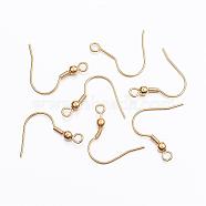 304 Stainless Steel Earring Hooks, Ear Wire, with Horizontal Loop, Real 24k Gold Plated, 20x17mm, Hole: 2mm, 20 Gauge, Pin: 0.8mm(STAS-L187-03G)