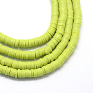Flat Round Handmade Polymer Clay Bead Spacers, Green Yellow, 4x1mm, Hole: 1mm, about 380~400pcs/strand, 17.7 inch(X-CLAY-R067-4.0mm-10)