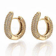 Brass Micro Pave Clear Cubic Zirconia Hoop Earrings, Real 16K Gold Plated, 19x18x4.5mm, Pin: 1x1mm(EJEW-S208-064)