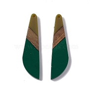 Opaque Resin & Walnut Wood Big Pendants, Knife Charms, Dark Green, 53x13.5x3.5mm, Hole: 2mm(RESI-M027-07B)