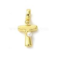 Rack Plating Brass with ABS Plastic Pearl European Dangle Charms, Large Hole Pendants, Long-Lasting Plated, Lead Free & Cadmium Free, Real 18K Gold Plated, Letter T, 22mm long, hole: 5mm, pendant: 14x11x4mm(KK-G501-02T-G)