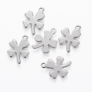 304 Stainless Steel Charms, Four Leaf Clover, Stainless Steel Color, 13.5x10x0.6mm, Hole: 1mm(STAS-H420-25P)