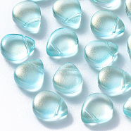 Transparent Spray Painted Glass Beads, Top Drilled Beads, with Glitter Powder, Teardrop, Pale Turquoise, 12.5x10.5x5.5mm, Hole: 0.9mm(GLAA-T016-29D)