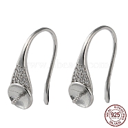Rhodium Plated 925 Sterling Silver Dangle Earring Hooks, with Clear Cubic Zirconia, Ear Wire with Pinch Bails, for Half Drilled Beads, with S925 Stamp, Real Platinum Plated, 21 Gauge, 16x5.5mm, Pin: 0.7mm and 0.8mm(STER-M115-21P)