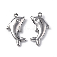 304 Stainless Steel Pendants, Dolphin Charm, Stainless Steel Color, 22x14x3mm, Hole: 1mm(STAS-G298-01P)