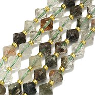 Natural Lodolite Quartz Beads  Agate Beads Strands, Faceted, Rhombus, 8~8.5x8~8.5mm, Hole: 1mm, about 37pcs/strand, 15.35''(39cm)(G-I376-B23-01)