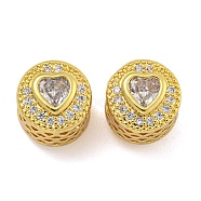 Rack Plating Brass Micro Pave Cubic Zirconia Beads, Long-Lasting Plated, Cadmium Free & Lead Free, Column with Heart, Real 18K Gold Plated, 11x11mm, Hole: 4.5mm(KK-I718-46G)