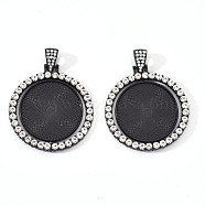 Alloy Pendant Cabochon Settings, with Crystal Rhinestone, Cadmium Free & Lead Free, Double-sided Tray, Flat Round, Electrophoresis Black, Tray: 30mm, 44.5x43x3mm, Hole: 9.5x5mm(X-PALLOY-S107-005EB-RS)