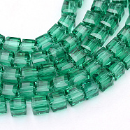 Transparent Glass Bead Strands, Cube, Sea Green, 4x4x4mm, Hole: 1mm, about 100pcs/strand, 17 inch(X-GLAA-R167-4x4-01D)