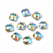 Pointed Back Glass Rhinestone Cabochons, Nail Art Decoration Accessories, AB Color Plated, Faceted, Clover, Clear AB, 9.5x9.5x4.5mm, about 720pcs/bag(MRMJ-N027-005)