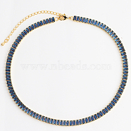 Cubic Zirconia Classic Tennis Necklace, Golden Brass Rectangle Link Chain Necklaces, Blue, 12.99 inch(33cm)(HW0475-02)