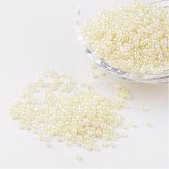 12/0 Ceylon Round Glass Seed Beads, Lemon Chiffon, Size: about 2mm in diameter, hole:1mm, about 3303pcs/50g(X-SEED-A011-2mm-142)