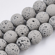 Spray Painted Natural Lava Rock Beads Strands, Round, Gray, 8~9mm, Hole: 0.7mm, about 47~48pcs/Strand, 15.75 inch(40cm)(G-N0324-C-02)