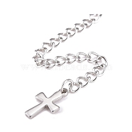 304 Stainless Steel Chain Extender, Curb Chain, with 202 Stainless Steel Charms, Cross, Stainless Steel Color, 63~68mm, Link: 3.7x3x0.5mm, Cross: 11.8x7x0.6mm(STAS-F268-45P)