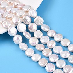 Natural Keshi Pearl Beads Strands, Cultured Freshwater Pearl, Baroque Pearls, Flat Round, Creamy White, 11~13x11~12x4.5~7mm, Hole: 0.7mm, about 15~16pcs/strand, 7.48~7.87 inch(19~20cm)(PEAR-S018-02C-02)