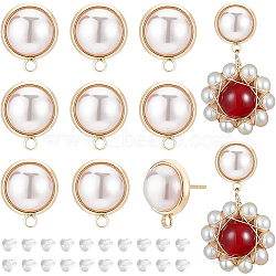 12Pcs Brass Dome/Half Round Stud Earring Findings, with Horizontal Loops and ABS Plastic Imitation Pearl Beads, 30Pcs Plastic Ear Nuts, Nickel Free, Real 18K Gold Plated, 15.5x13mm, Hole: 1.8mm, Pin: 1mm(KK-BC0008-82)