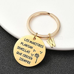 201 Stainless Steel & Brass Letter Keychain, with Alloy Rings, Golden, Letter W, 6.2cm, Pendant: 12~30mm(KEYC-YW00095-23)