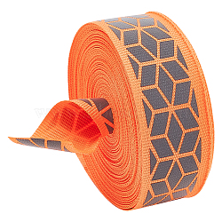 10M Flat Reflective Polyester Grosgrain Ribbon, Geometric Print Ribbon for Warning Tape, Coral, 1 inch(25~27mm), about 10.94 Yards(10m)/Bag(OCOR-BC0006-19C)