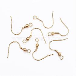 304 Stainless Steel Earring Hooks, Ear Wire, with Horizontal Loop, Real 24k Gold Plated, 20x17mm, Hole: 2mm, 20 Gauge, Pin: 0.8mm(STAS-L187-03G)