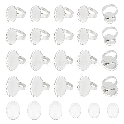 DIY Blank Dome Oval Finger Ring Making Kit, Including Stainless Steel Adjustable Ring Components, Glass Cabochons, Stainless Steel Color, 64Pcs/box(DIY-UN0004-49)