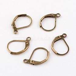 Antique Bronze Brass Leverback Earring Findings, with Loop, Lead Free and Cadmium Free and Nickel Free, Size: about 10mm wide, 15mm long, hole: 1mm(X-EC223-NFAB)