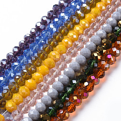 Electroplate Glass Beads Strands, Faceted, Rondelle, Mixed Color, 8x6.5mm, Hole: 1.2mm, about 68~70pcs/strand, 16.54 inch~17.52 inch(42cm~44.5cm)(EGLA-T025-01C)