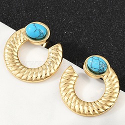 304 Stainless Steel Synthetic Turquoise Stud Earrings for Women, Ion Plating(IP), Flat Round, Real 18K Gold Plated, 23x23.5mm(EJEW-U046-14G)