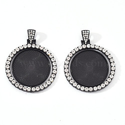 Alloy Pendant Cabochon Settings, with Crystal Rhinestone, Cadmium Free & Lead Free, Double-sided Tray, Flat Round, Electrophoresis Black, Tray: 30mm, 44.5x43x3mm, Hole: 9.5x5mm(X-PALLOY-S107-005EB-RS)