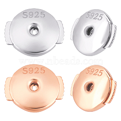 CREATCABIN 2 Pairs 2 Colors Sterling Silver Ear Nuts, Earring Backs, Rose Gold & Stainless Steel Color, 6x7x1.5mm, Hole: 1.2mm, 1pair/color(STER-CN0001-14B)