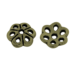 Tibetan Style Alloy Bead Caps, 6-Petal, Cadmium Free & Nickel Free & Lead Free, Antique Bronze, 6x2mm, Hole: 1mm(TIBE-5224-AB-FF)