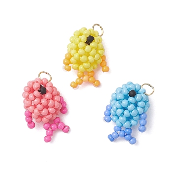 3Pcs Seed Glass Beaded Pendants, Fish, with Jump Ring, Mixed Color, 17.5x12.5x8.5mm, Hole: 3mm
