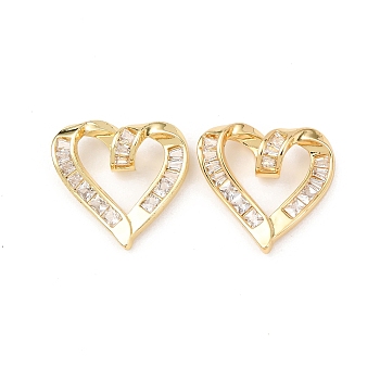 Brass Micro Pave Cubic Zirconia Linking Rings, Golden, Twisted Heart, Clear, 15.5x16x5mm, Hole: 3~3.5mm