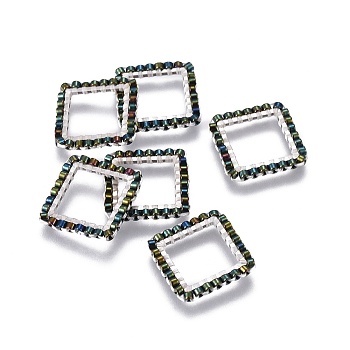 MIYUKI & TOHO Handmade Japanese Seed Beads, with 304 Stainless Steel Link Rings, Loom Pattern, Square, Silver, Dark Olive Green, 15x15x1.8~2mm