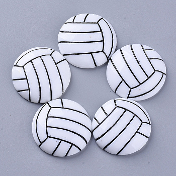 Sports Theme Resin Cabochons, Volleyball, White, 27x6mm