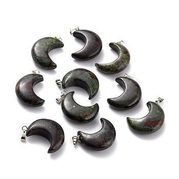 Natural Dragon Blood Pendants, with Platinum Brass Loops, Moon, 29x18~21x7~10mm, Hole: 6x3mm