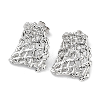 304 Stainless Steel Rectangle Net Ear Studs for Women, Stainless Steel Color, 22x21mm