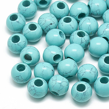Dyed Synthetic Turquoise Beads, Large Hole Beads, Rondelle, 12x10mm, Hole: 5mm