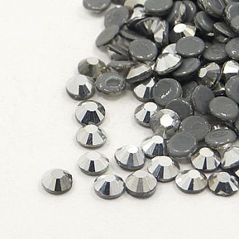 Glass Hotfix Rhinestone, Grade AA, Flat Back & Faceted, Half Round, Jet Hematite, SS6, 1.9~2.0mm, about 1440pcs/bag