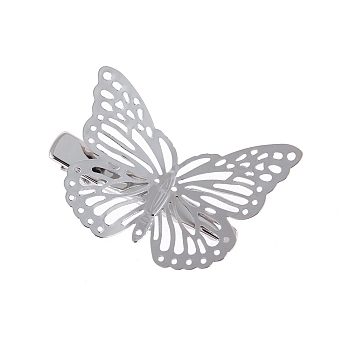 Hollow Butterfly Alloy Alligator Hair Clips, Hair Accessories for Women and Girls, Platinum, 35x46mm
