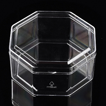 Transparent Plastic Bead Containers, for DIY Art Craft, Nail Diamonds, Bead Storage, Octagon, Clear, 13x13x6.5cm