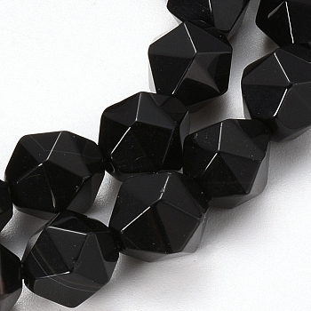 Natural Black Onyx Beads Strands, Dyed, Faceted, Nuggets, 8~8.5x7.5x7.5mm, Hole: 1.5mm, about 46pcs/strand, 14.56 inch