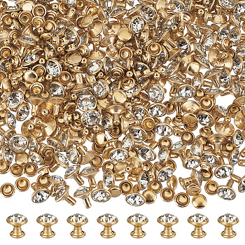 Iron & Brass Double Cap Rivets, Semi-Tublar Rivet, with Crystal Rhinestone, for DIY Leather Crafts, Jeans Decoration, Golden, 8x8mm, Cap: 6x4mm, 2pcs/set