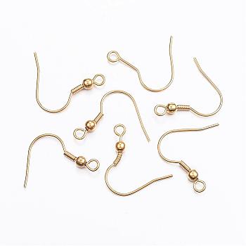 304 Stainless Steel Earring Hooks, Ear Wire, with Horizontal Loop, Real 24k Gold Plated, 20x17mm, Hole: 2mm, 20 Gauge, Pin: 0.8mm